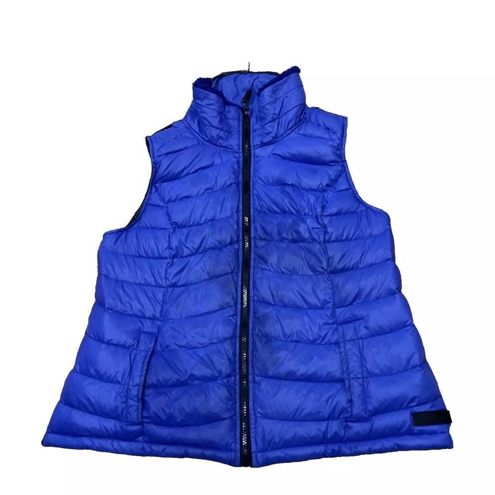 CALVIN KLEIN Down Puffer Vest Womens XL Down Sherpa Fleece Collar Zip Jacket XL